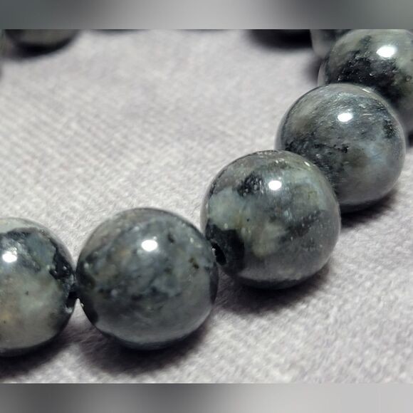Black Feldspar 12mm Beaded Stretch Bracelet - Picture 2 of 8
